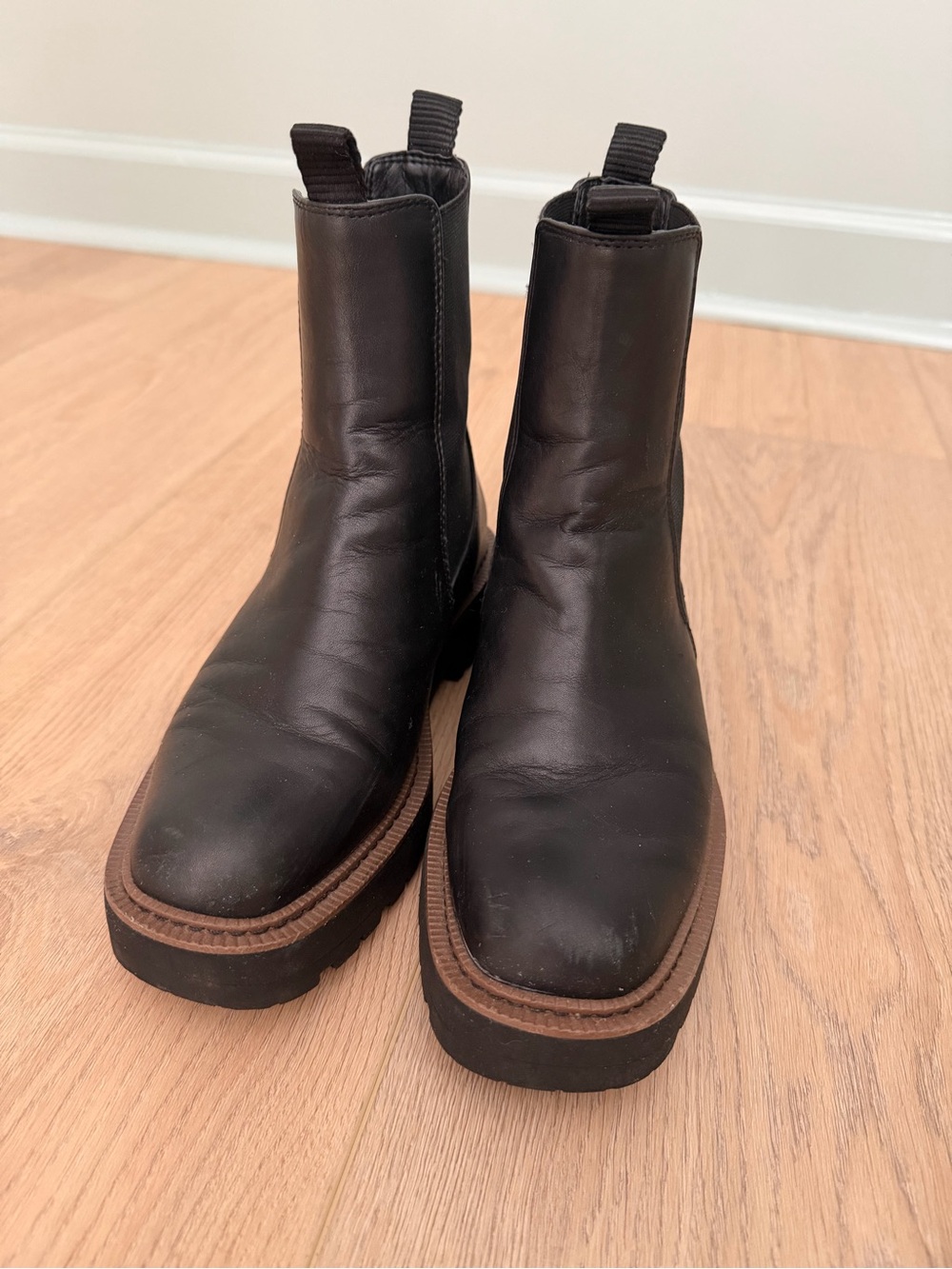 Sam Edelman Black Leather Chelsea Boots with Brown Welt
